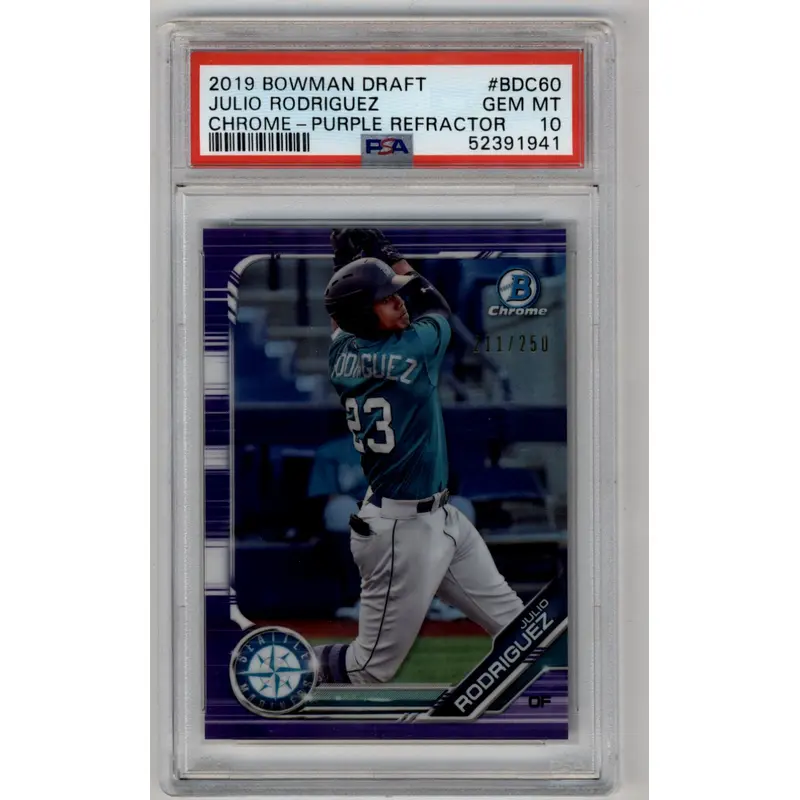Julio Rodriguez 2019 Bowman Chrome Draft Purple Refractor 211/250 PSA 10 Gem Mint