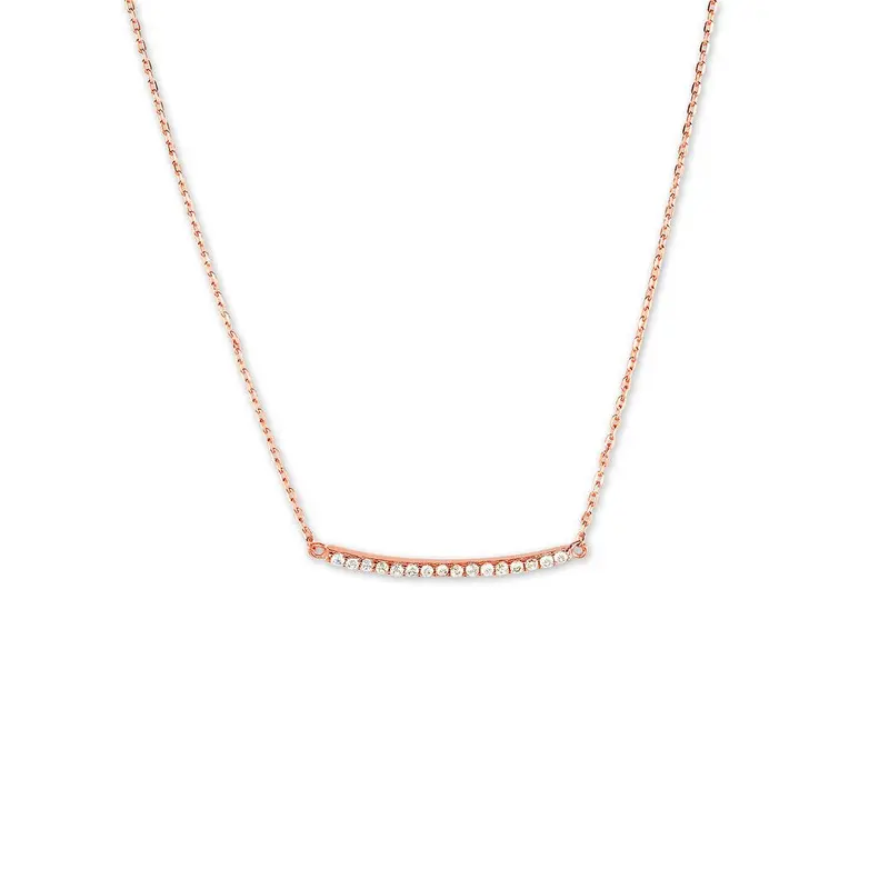 Sterling Silver CZ Curved Bar Necklace - Rose Gold Plated