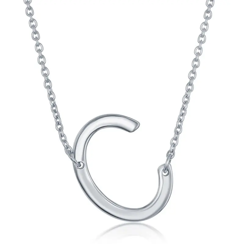 Sterling Silver Sideways 'C' Initial Necklace