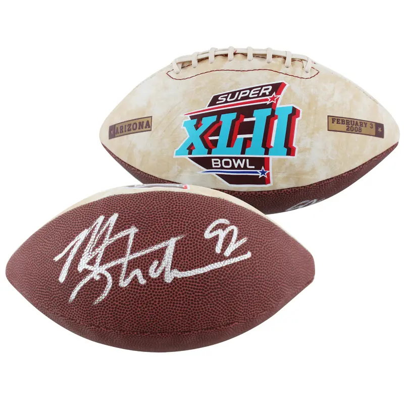 Giants Michael Strahan Signed SB XLII Logo Official White Panel Nfl Football BAS