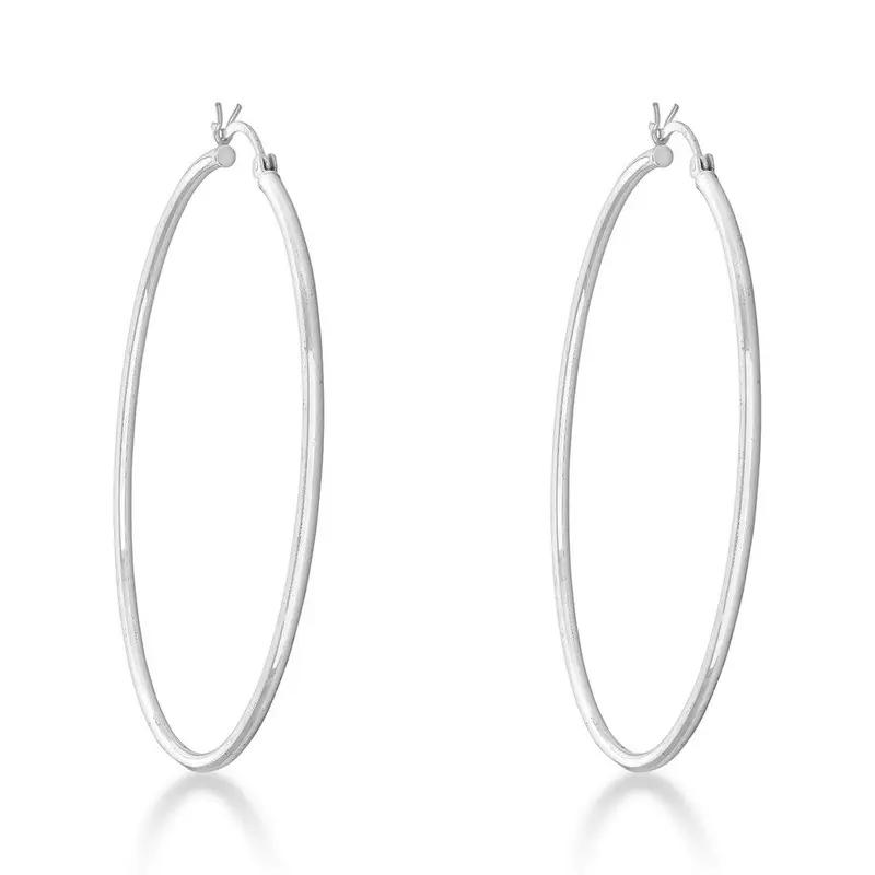 Sterling Silver 2x60mm High-Polished Hoop Earrings