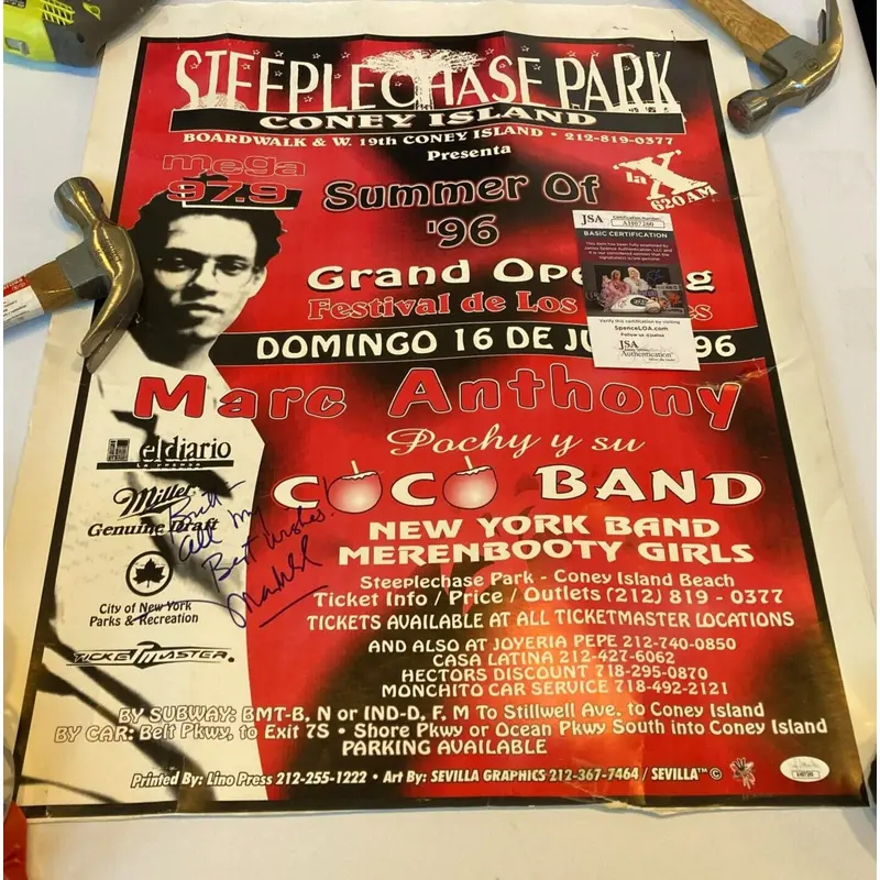 Marc Anthony Signed Large Vintage 1996 Concert Poster JSA COA
