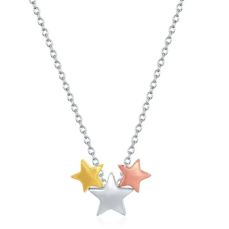 Sterling Silver GP, Rose GP, and Silver Triple Star Necklace