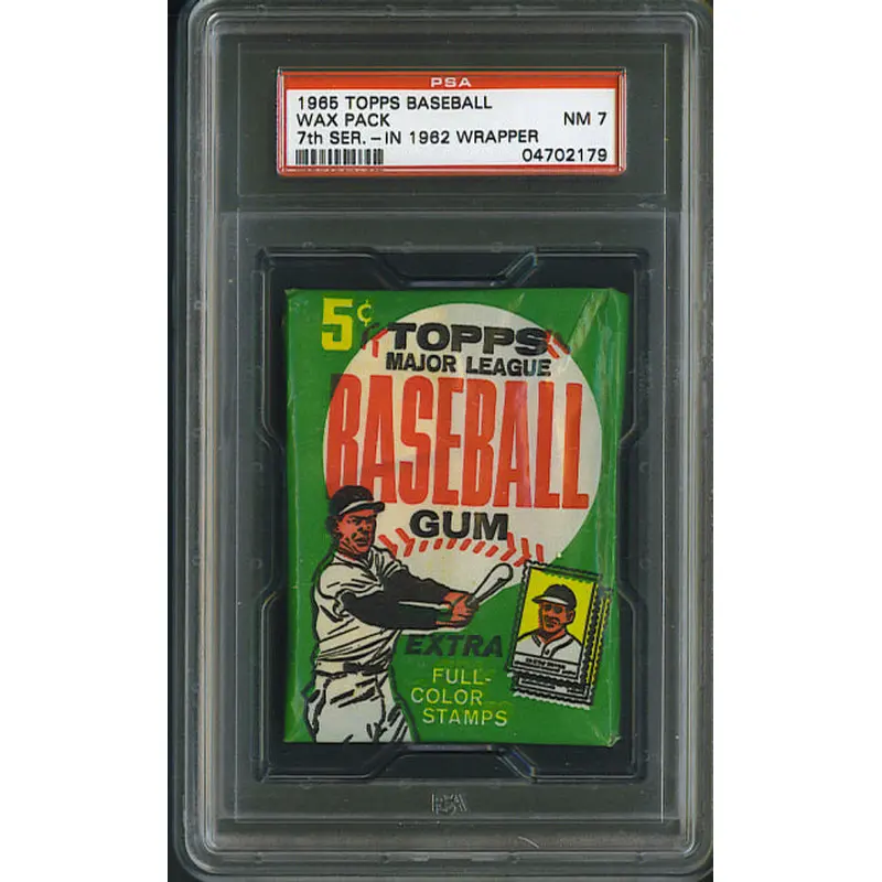 1965 Topps Baseball Unopened 7th Series Wax Pack PSA 7 (1962 wrapper) Perez Back