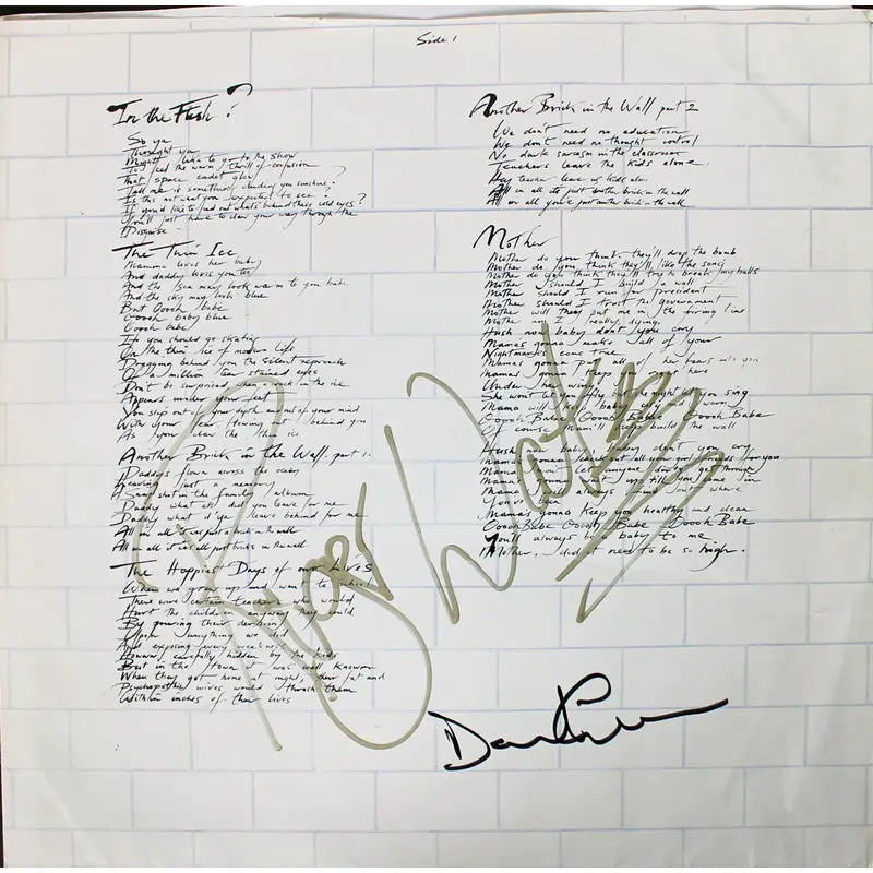 Roger Waters & David Gilmour Pink Floyd Signed The Wall Album Sleeve BAS #A02050