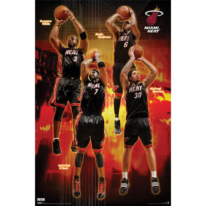 Miami Heat "Core Four" NBA Action Poster (Wade, O'Neal, Chalmers, Beasley) - Costacos 2009