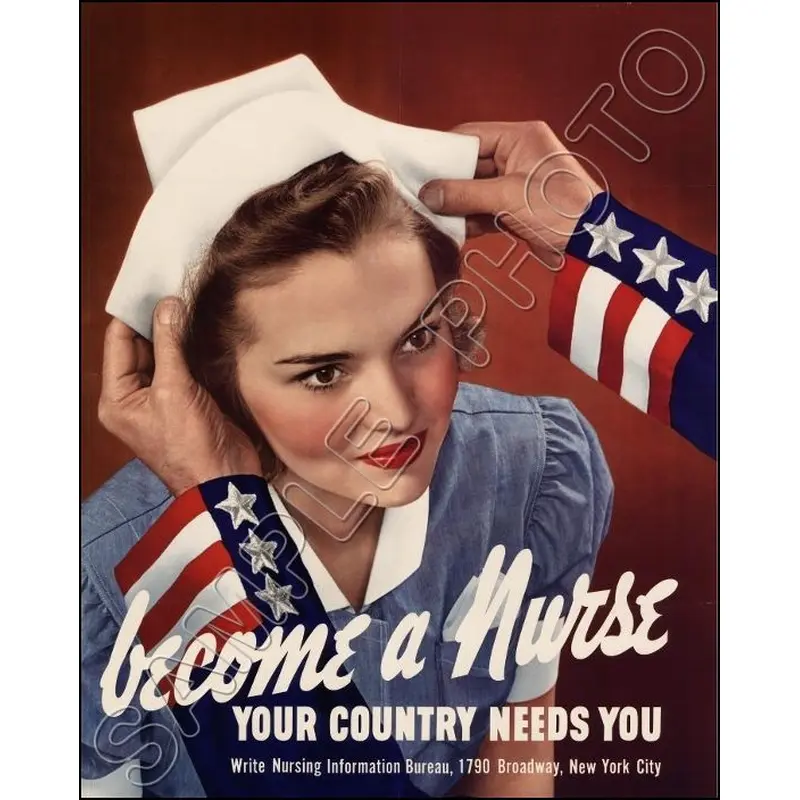 1942 WWII Poster Photo 8X10 Photo - Become A Nurse - 3087