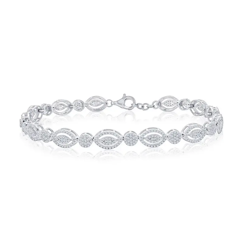 Sterling Silver, Marquise & Round Diamond Bracelet - (723 Stones)