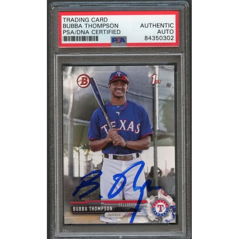2017 BOWMAN DRAFT 1st BD-141 BUBBA THOMPSON Signed Card AUTO PSA Slabbed Rangers