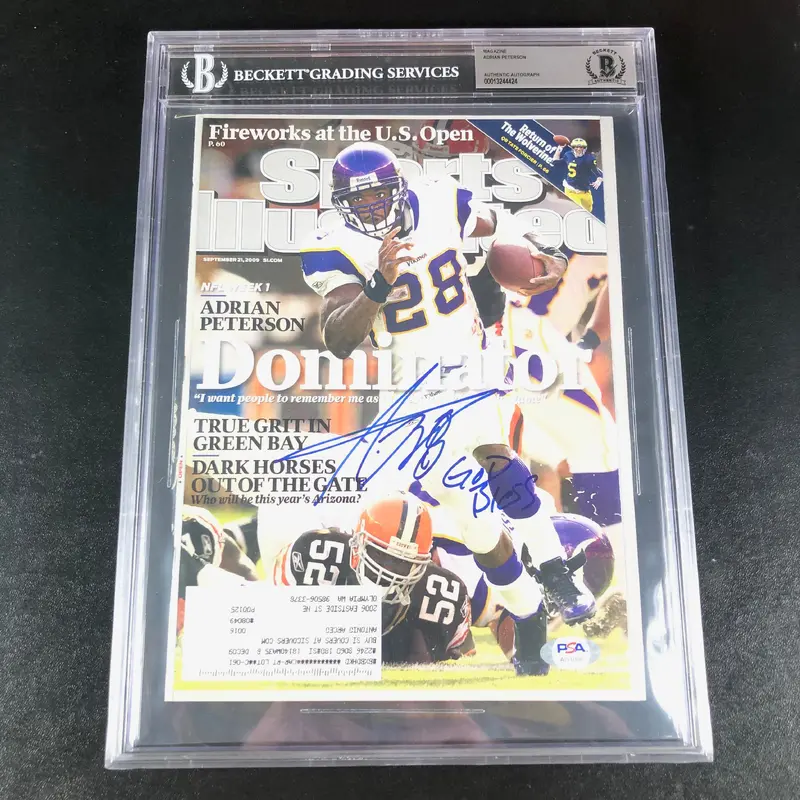 ADRIAN PETERSON Signed SI Magazine BAS Beckett Autographed Slabbed Minnesota Vikings
