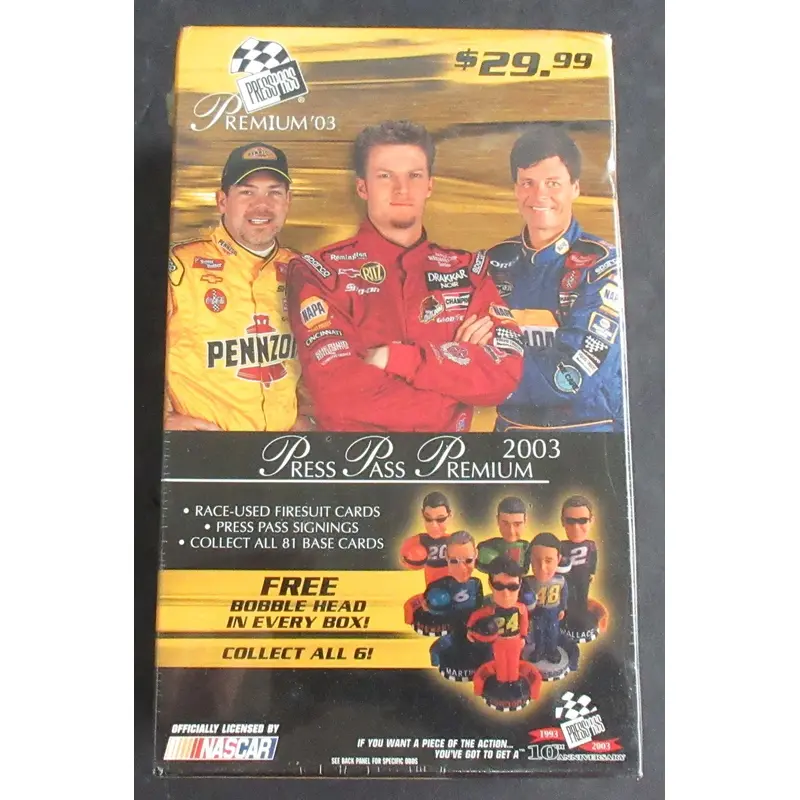 2003 Press Pass Premium Racing Unopened Blaster Box (w/ Bobblehead) (8/4)