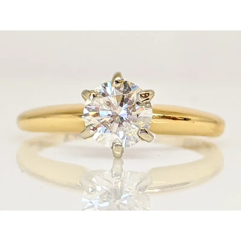 14K .50 CARAT TOTAL I1 F DIAMOND ROUND SOLITAIRE ESTATE RING 1.6 GRAMS