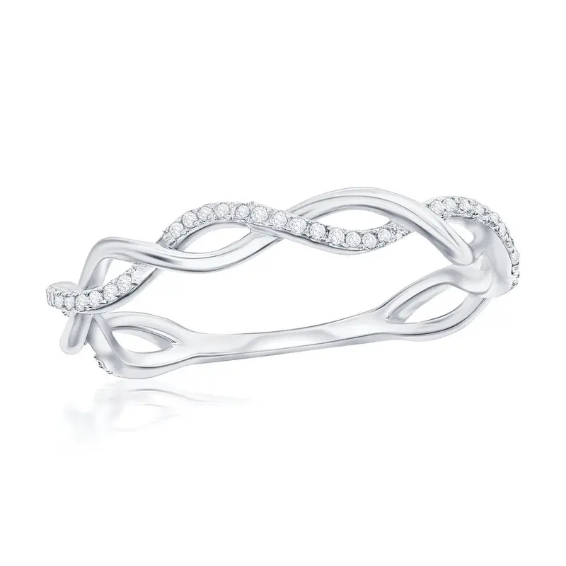 Sterling Silver Open Intertwined Diamond Ring - (53 Stones)