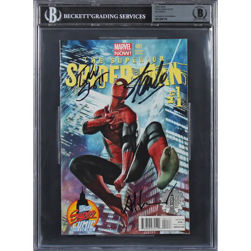(3) Stan Lee Slott & Granov Signed Superior Spider-Man #1 001 Var Comic BAS Slab