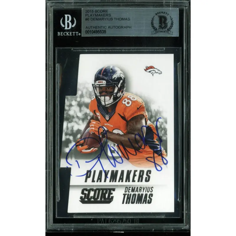 Broncos Demaryius Thomas Signed 2015 Score Playmakers #6 Auto Card BAS Slabbed