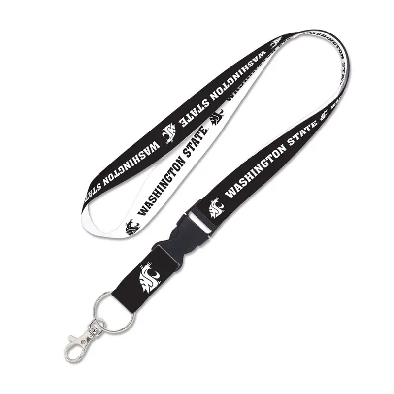 Washington State Cougars REVERSE BLACK & WHITE Lanyard w/detachable buckle 1"