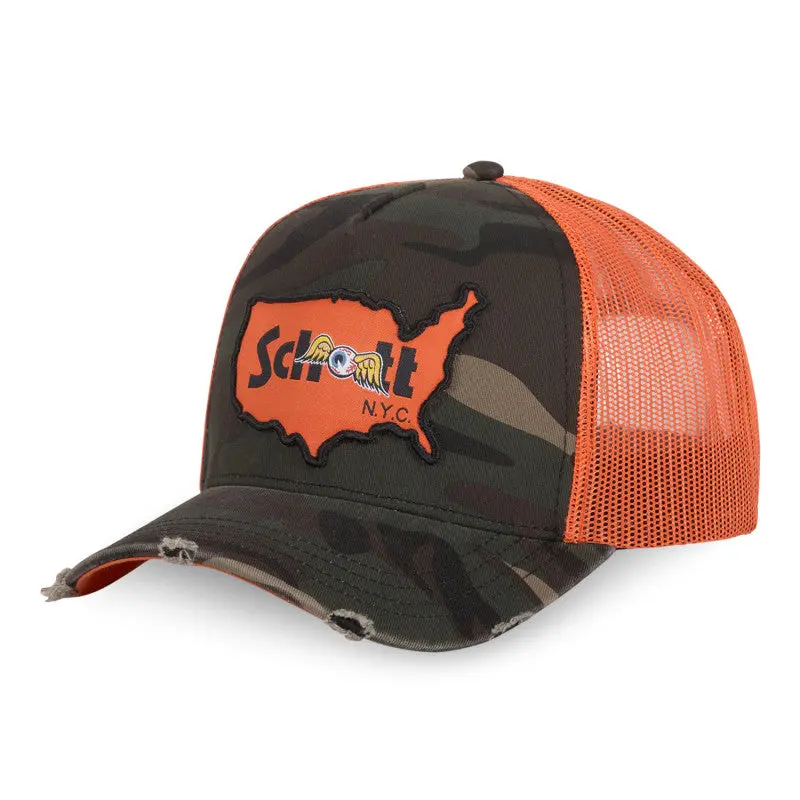 Von Dutch - X SCHOTT Co-Lab - 5-Panel Trucker Cap - Camo/Orange
