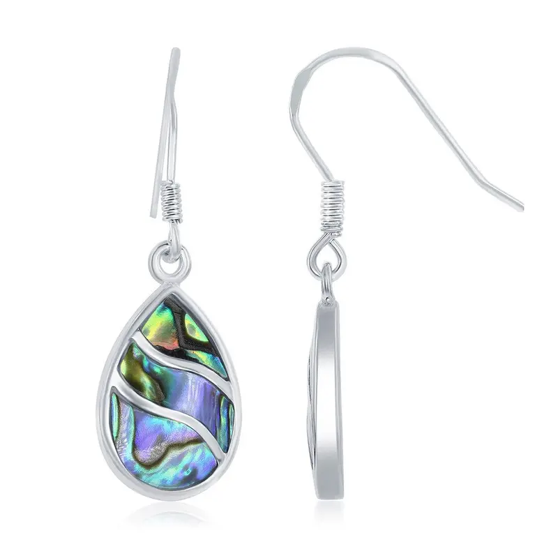 Sterling Silver, Abalone Waves Design Teardrop Earrings