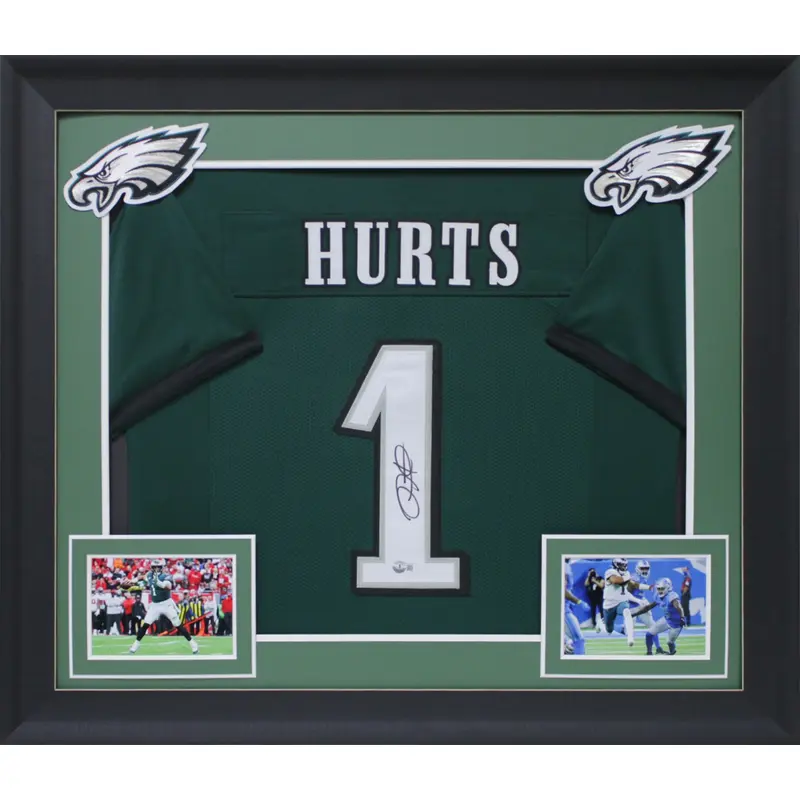 Jalen Hurts Authentic Signed Green Pro Style Framed Jersey BAS Witnessed