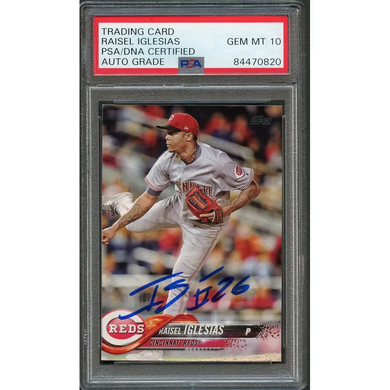 2018 Topps #55 Raisel Iglesias Signed Card PSA Slabbed Auto 10 Reds