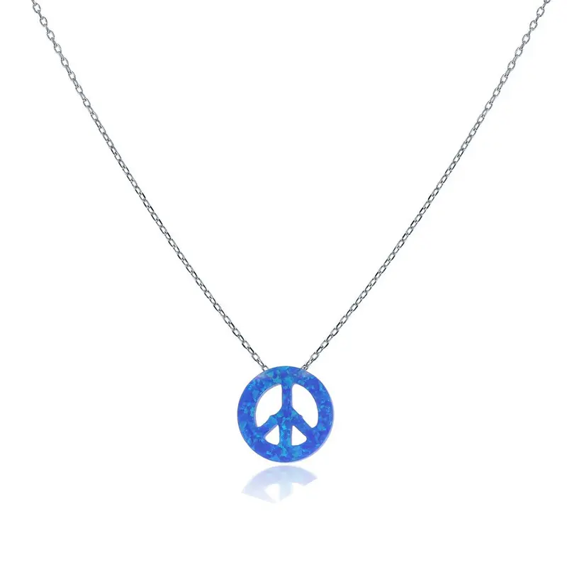 Sterling Silver Small Blue Opal Peace Necklace
