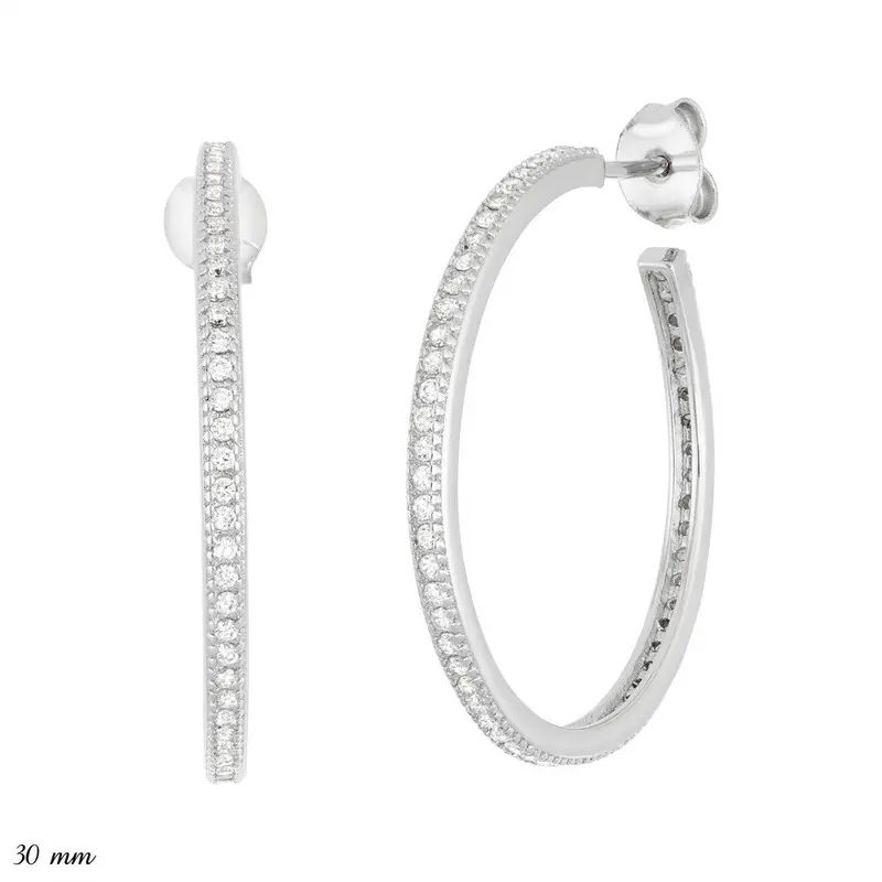 Sterling Silver Thin CZ 25mm Hoop Earrings