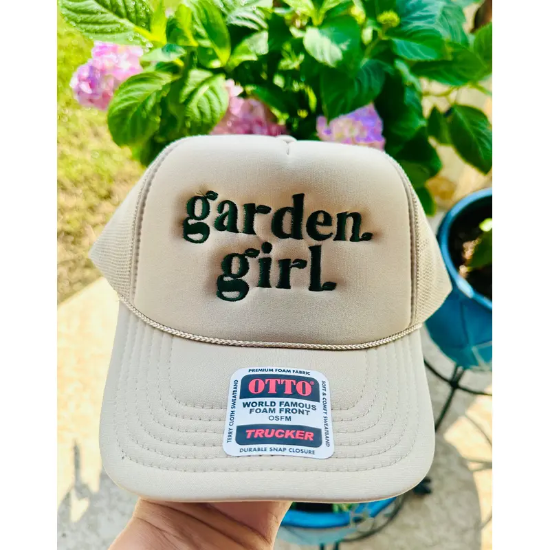 Garden Girl Khaki Embroidered Trucker Hat