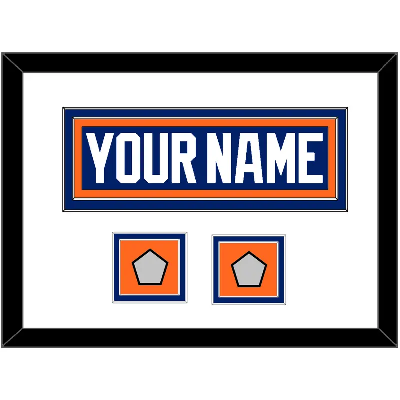 Edmonton Nameplate & 2 Stanley Cup Champions Patches - Road Blue (1981-1994) - Double Mat 1