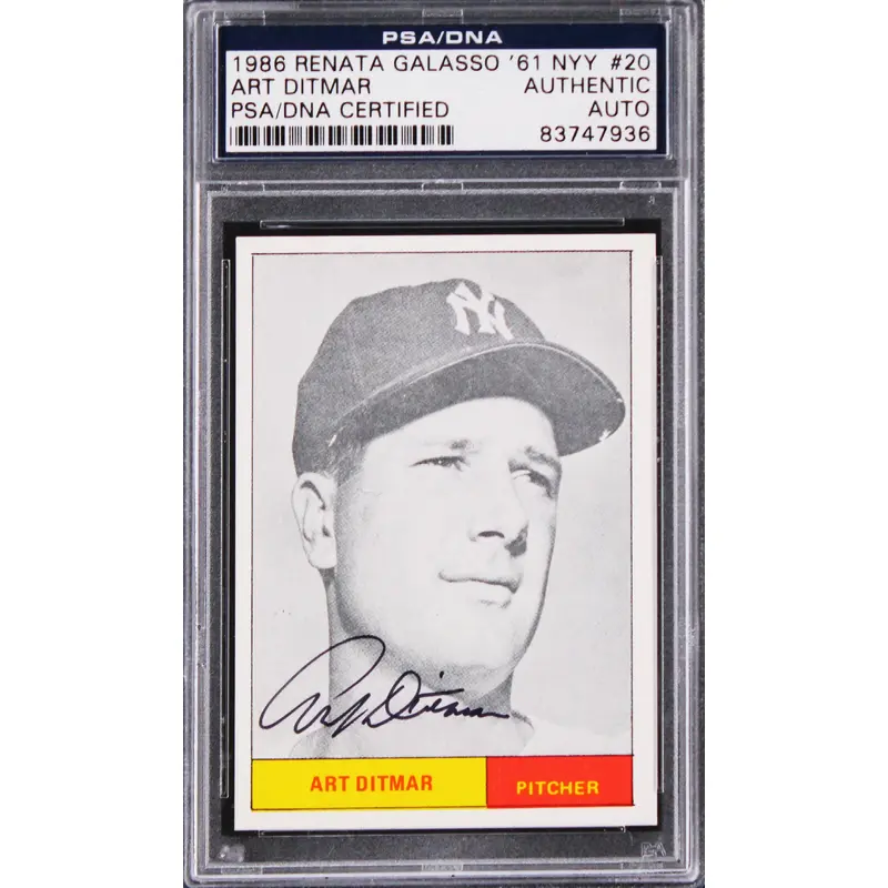 Yankees Art Ditmar Signed 1986 Renata Galasso '61 NYY #20 Card PSA/DNA Slabbed