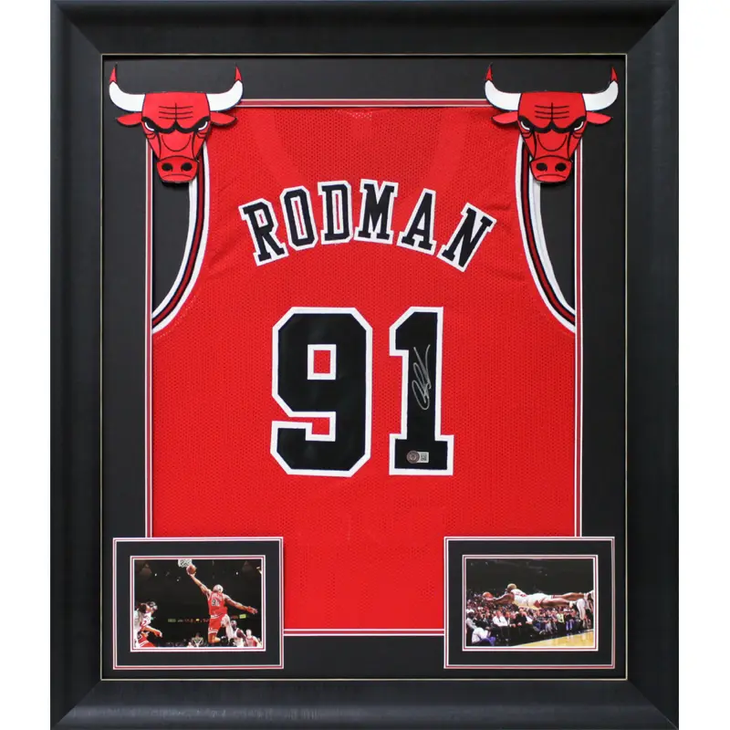 Dennis Rodman Authentic Signed Red Pro Style Framed Jersey BAS Witnessed 2