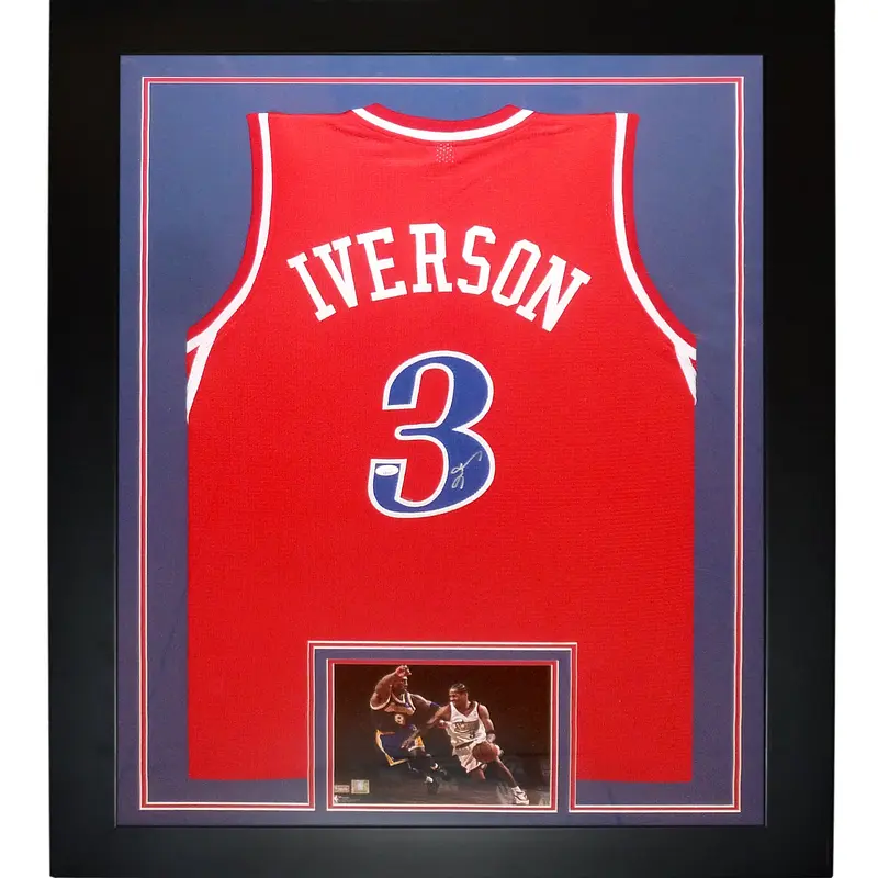 Allen Iverson Autographed Philadelphia 76ers (Red #3) Deluxe Framed Jersey - Beckett