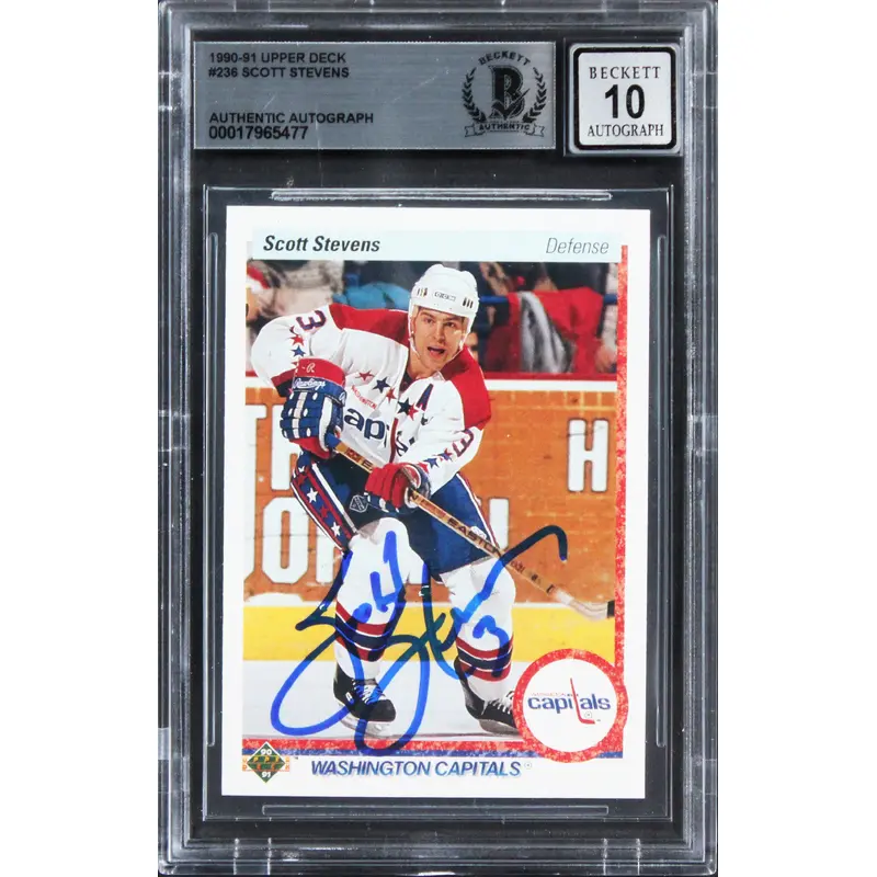 Capitals Scott Stevens Signed 1990 Upper Deck #236 Card Auto 10! BAS Slabbed
