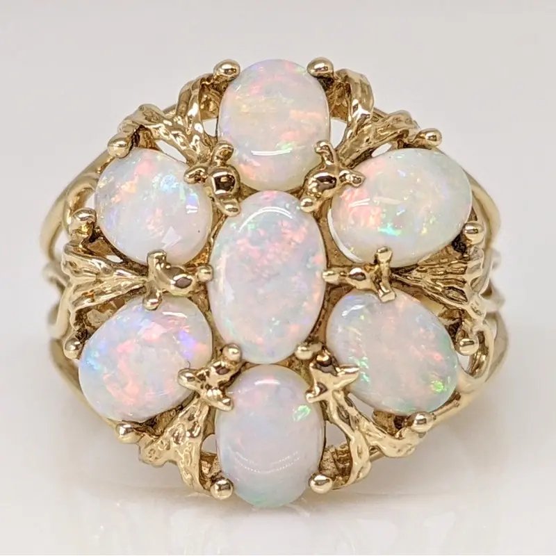 10K OPAL  OVAL (7) 4X6 ESTATE CLUSTER RING 3.8 GRAMS