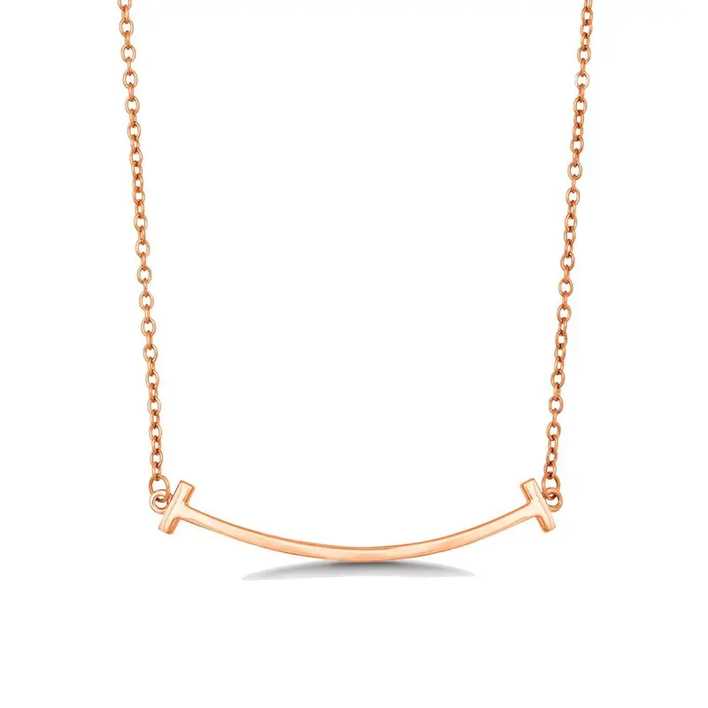 Sterling Silver Double T Curved Bar Necklace - Rose Gold Plated