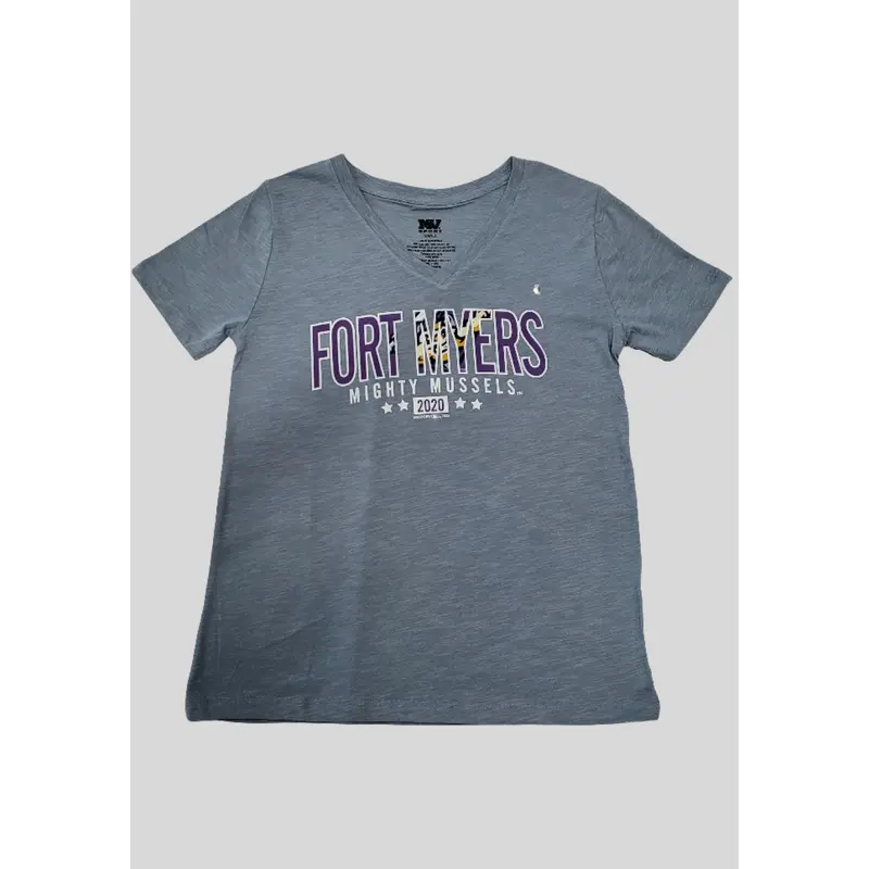 Mighty Mussels Ladies Vera Blue V Neck Tee