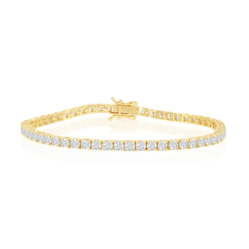 Sterling Silver, 3mm Prong-Set Round CZ Tennis Bracelet - Gold Plated