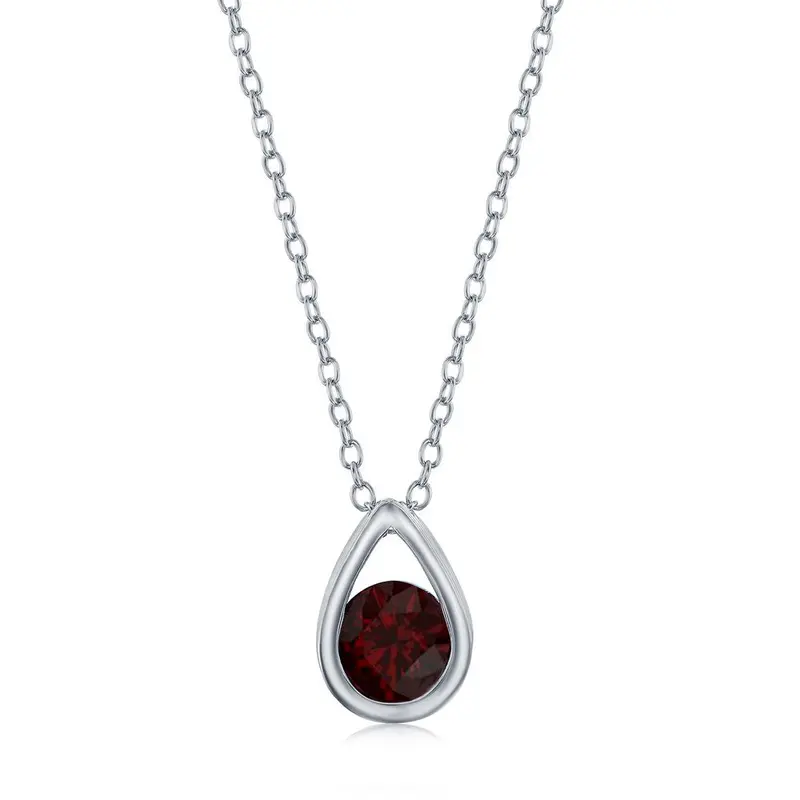 Sterling Silver 'January Birthstone' Pear-shaped Necklace - Garnet