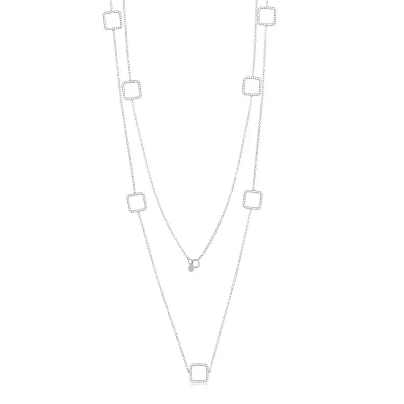 Sterling Silver Reversible Open Squares By the Yard CZ Necklace