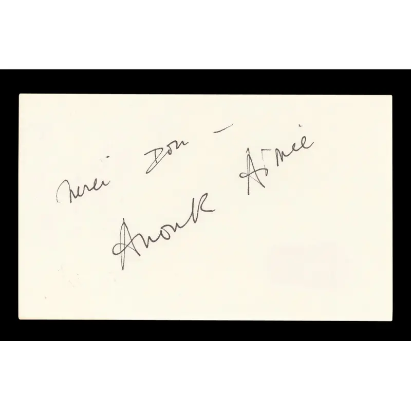 Anouk Aime Lola "Don" Authentic Signed 3x5 Index Card Autographed BAS #AD70310
