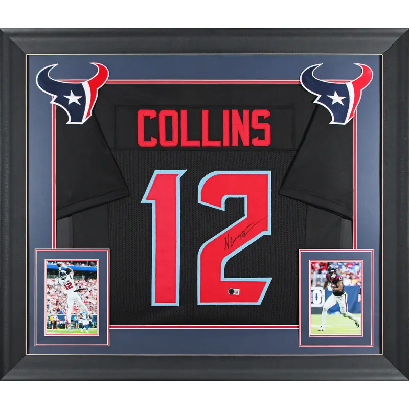 Nico Collins Signed Alternate Navy Blue Pro Style Framed Jersey BAS Witnessed