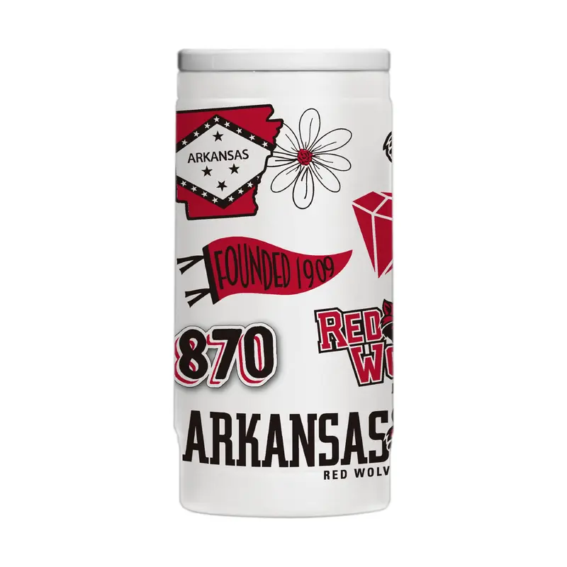 Arkansas State 12oz Native Powdercoat SlimCan Coolie