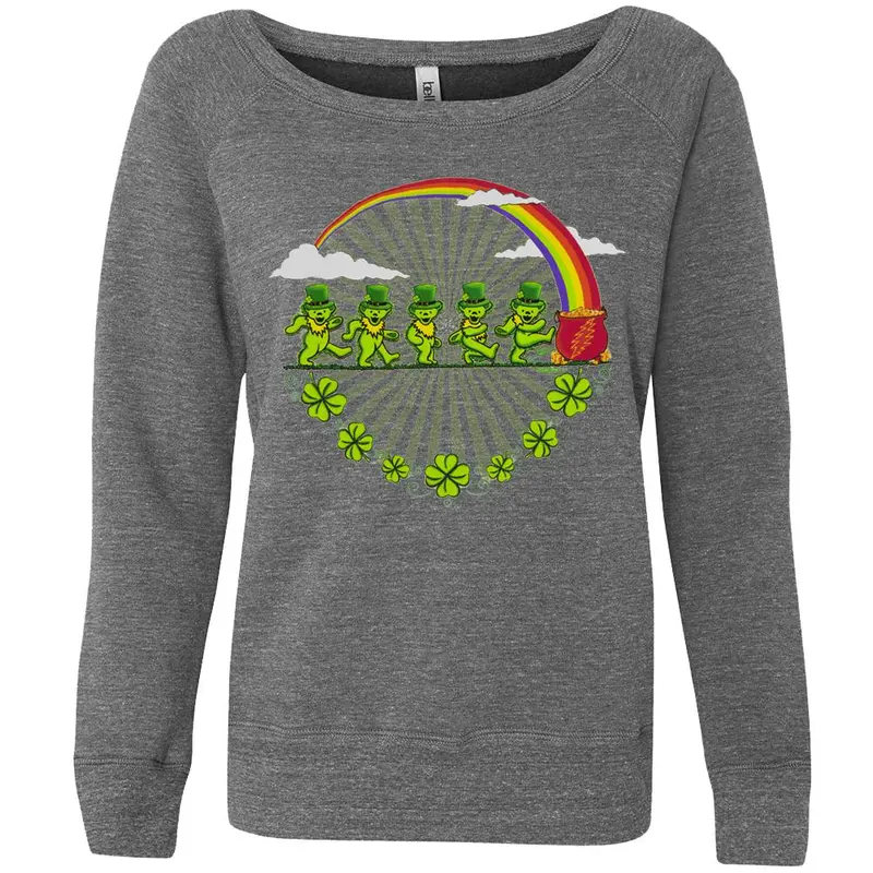 Grateful Dead - Leprechaun Bears Grey Off-Shoulder Juniors Sweatshirt