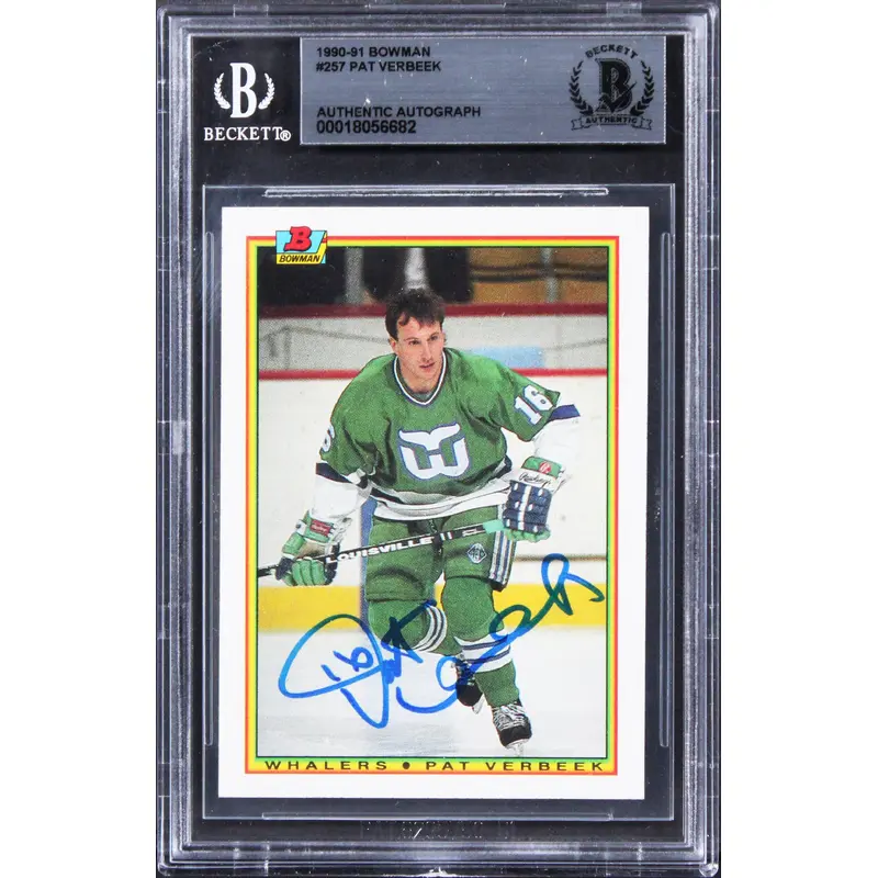 Whalers Pat Verbeek Authentic Signed 1990 Bowman #257 Card BAS Slabbed