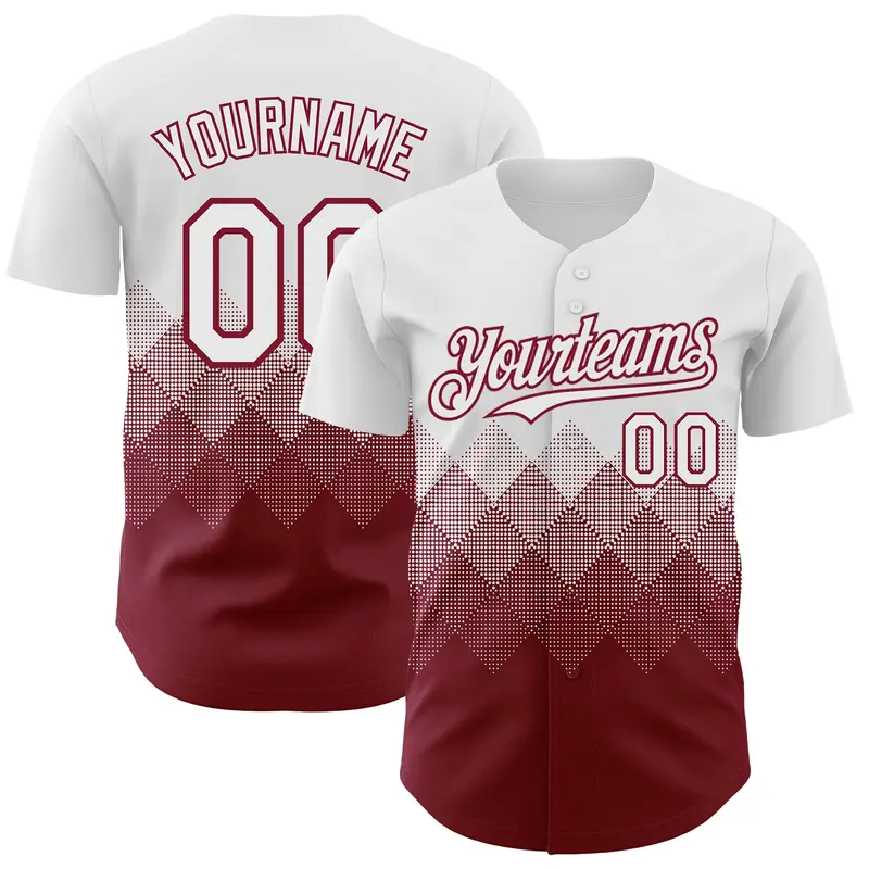 Custom White Crimson 3D Gradient Square Shape Authentic Baseball Jersey