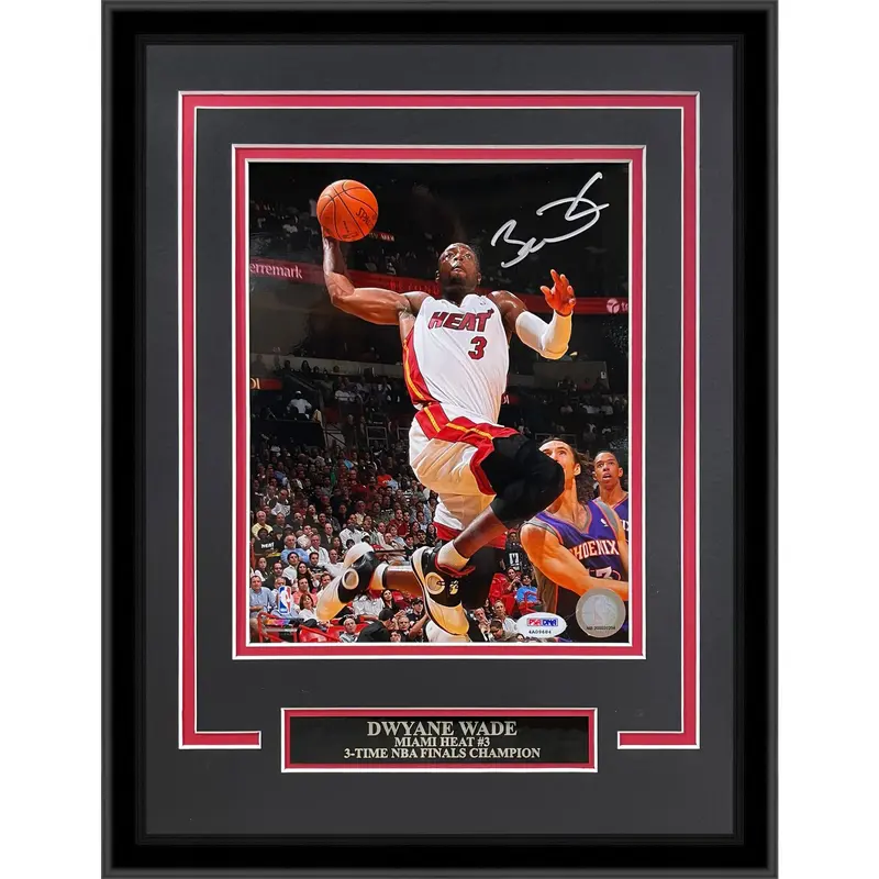 Dwyane Wade Autographed Miami Heat (Action Dunking) Deluxe Framed 8x10 Photo - PSADNA