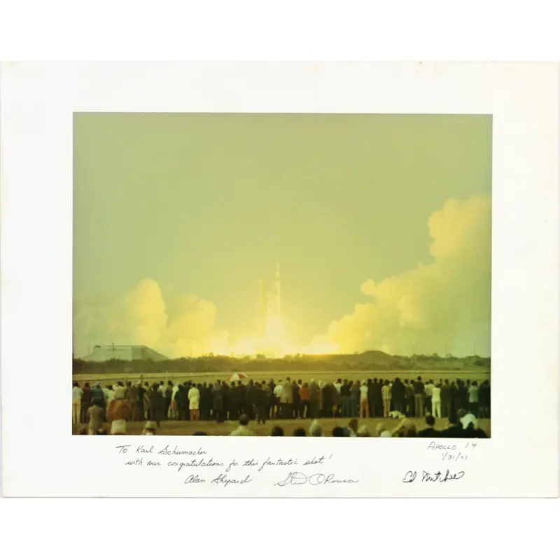 Apollo 14 (3) Shepard, Roosa & Mitchell Signed Mounted 10.35x13.5 Photo BAS