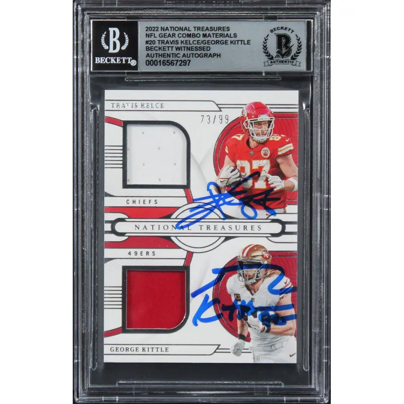 Kelce & Kittle Signed 2022 National Treasures #20 #73/99 Card Auto 10! BAS Slab