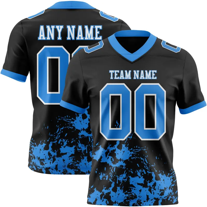 Custom Black Powder Blue-White Splash Mesh Authentic Football Jersey