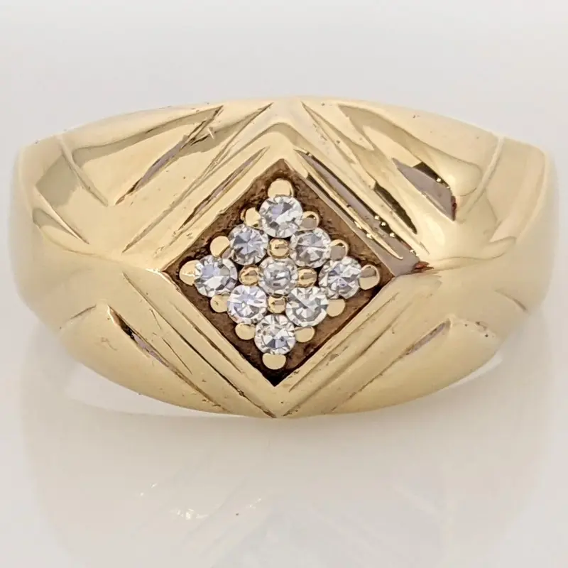 14K .13 CARAT TOTAL WEIGHT SI2 H DIAMOND ROUND (9) SQUARE TOP ESTATE RING 6.5 GRAMS