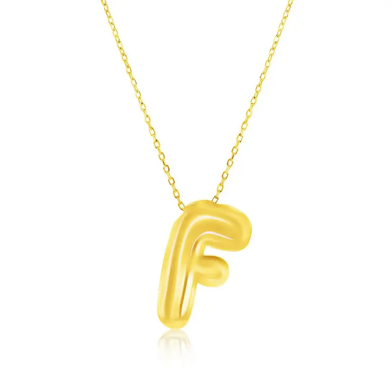 Sterling Silver, Bubble 'F' Initial Necklace - Gold Plated